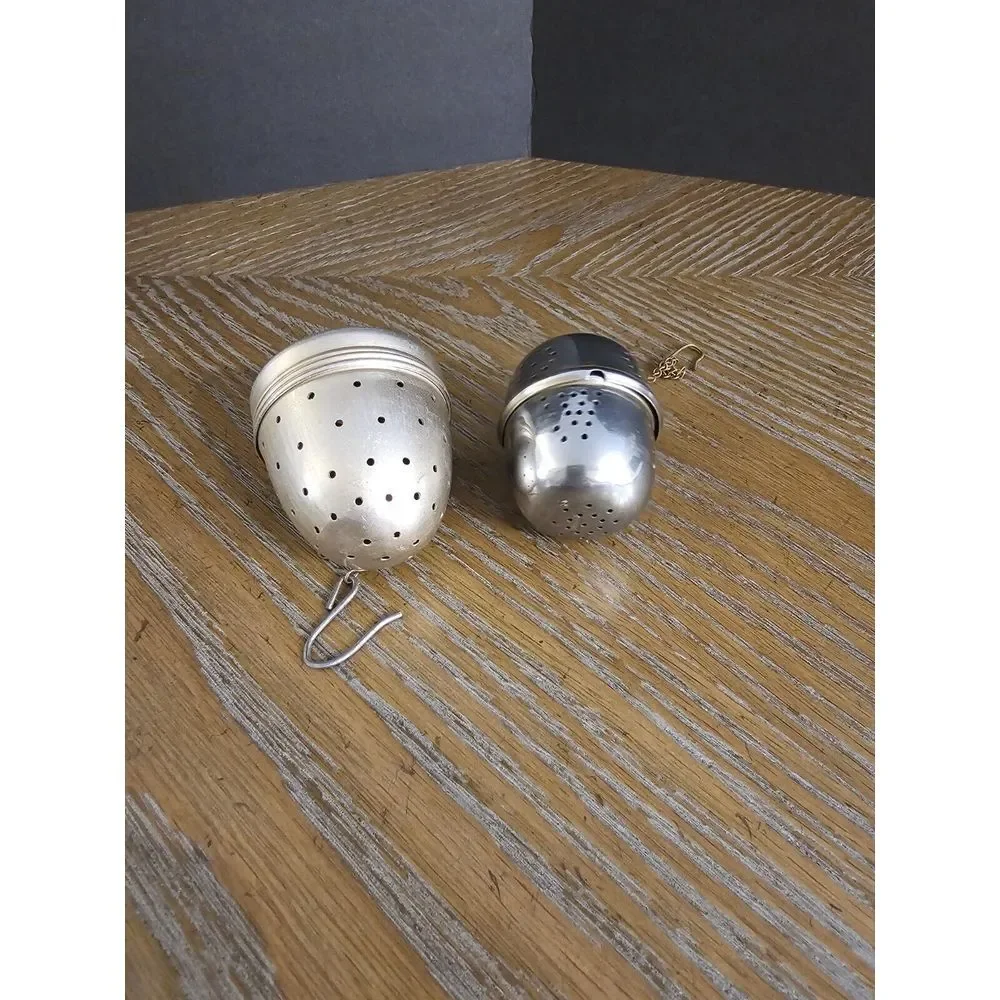 Vintage‎ Aluminum Acorn Shape Ball Tea Herb Basket Infuser Strainer With Chain 2